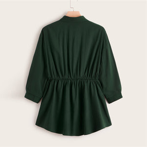 Abaya Green Buttoned Smock Peplum Top