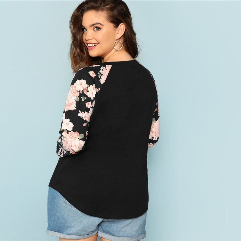 Raglan Sleeve Floral Print Top