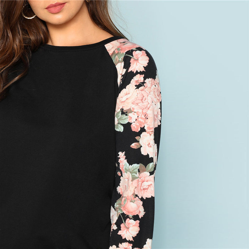 Raglan Sleeve Floral Print Top