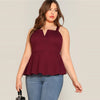 Plus Size Burgundy V-Cut Peplum Top