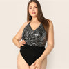 Sequin Bodice Backless Halter Bodysuit