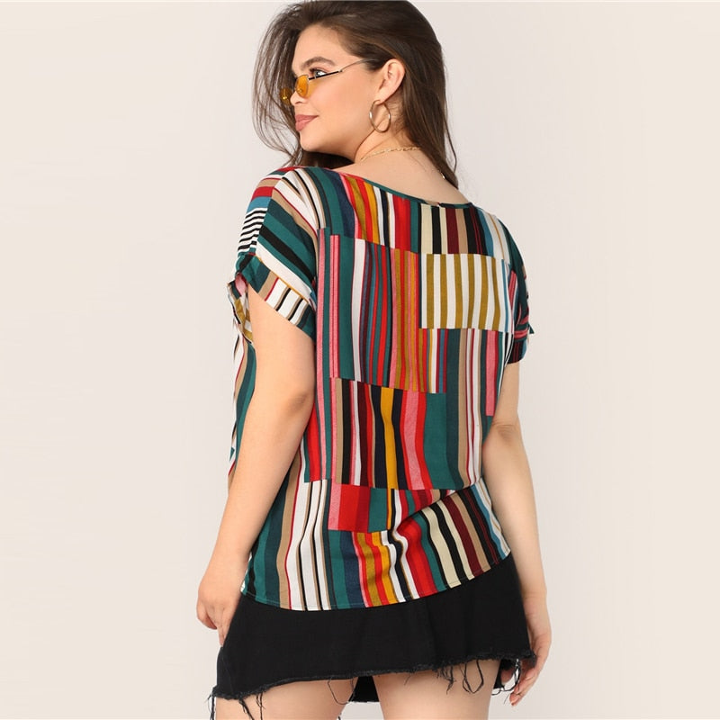 Multicolored Striped Round Neck Top