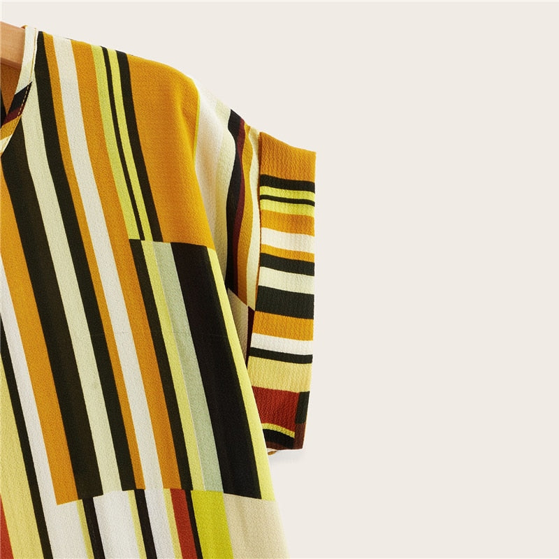 Multicolored Striped Round Neck Top