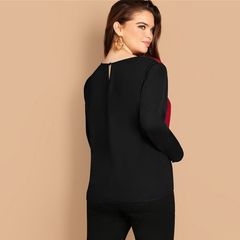 Color-block Buttoned Long Sleeve Top