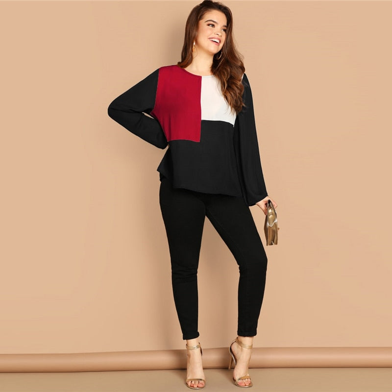 Color-block Buttoned Long Sleeve Top