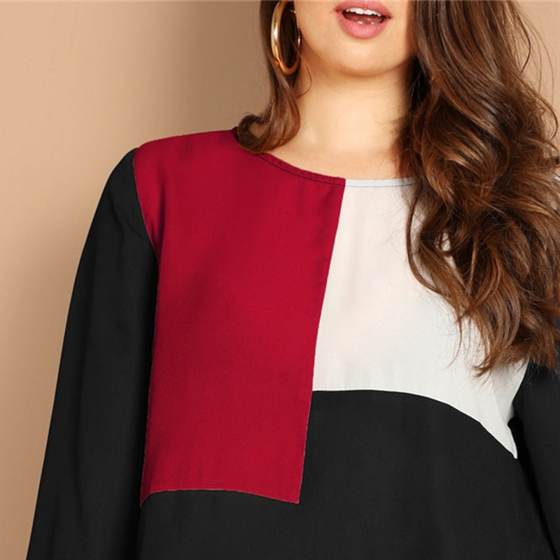 Color-block Buttoned Long Sleeve Top