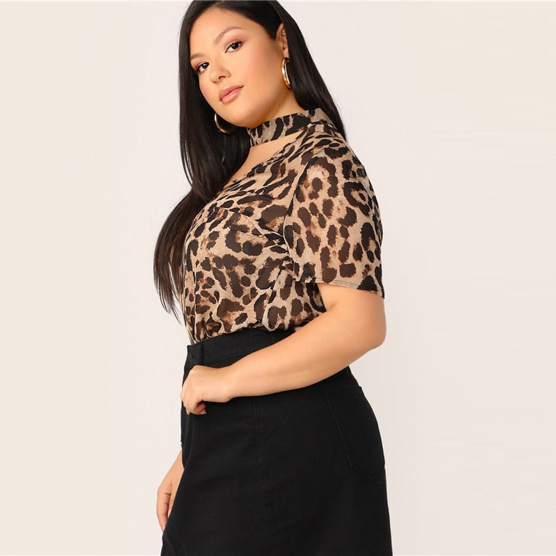 Choker Neck Leopard Print Top