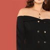 Off Shoulder Long Sleeve Button Top