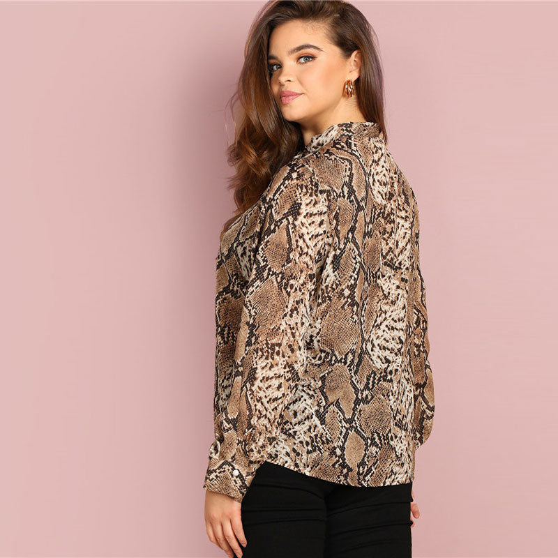 Tie Neck Snake Skin Print Top