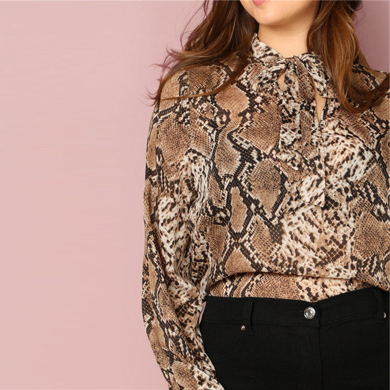 Tie Neck Snake Skin Print Top