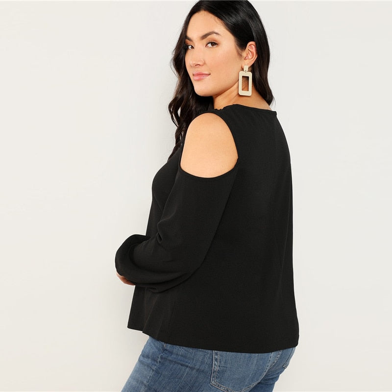 Sexy Cold Shoulder Lantern Sleeve Top