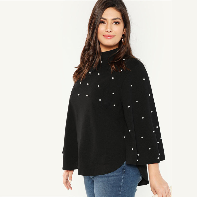 Pearl Beaded Flare Sleeve Top