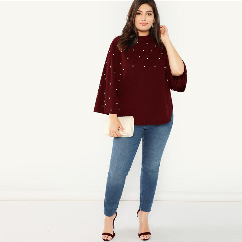 Pearl Beaded Flare Sleeve Top