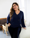 V-Neck Oblique Buttoned Sweater Top