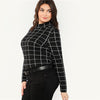 Mock Neck Plaid Top