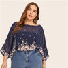 Navy Floral Print Batwing Sleeve Top