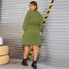 Army Green Drawstring Cargo Shirt Dress