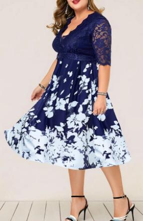 Lace Neck Floral Print Summer Dress