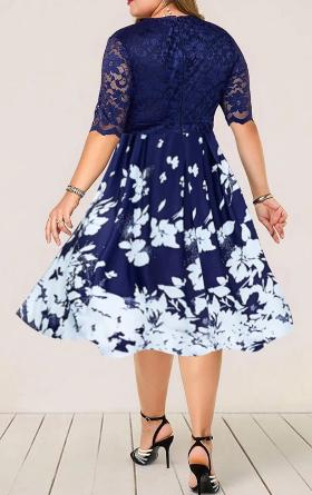 Lace Neck Floral Print Summer Dress