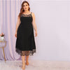 Plus Size Lace Spaghetti Strap Night Dress - Black