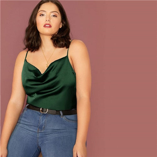 Satin Spaghetti Strap Top - Green