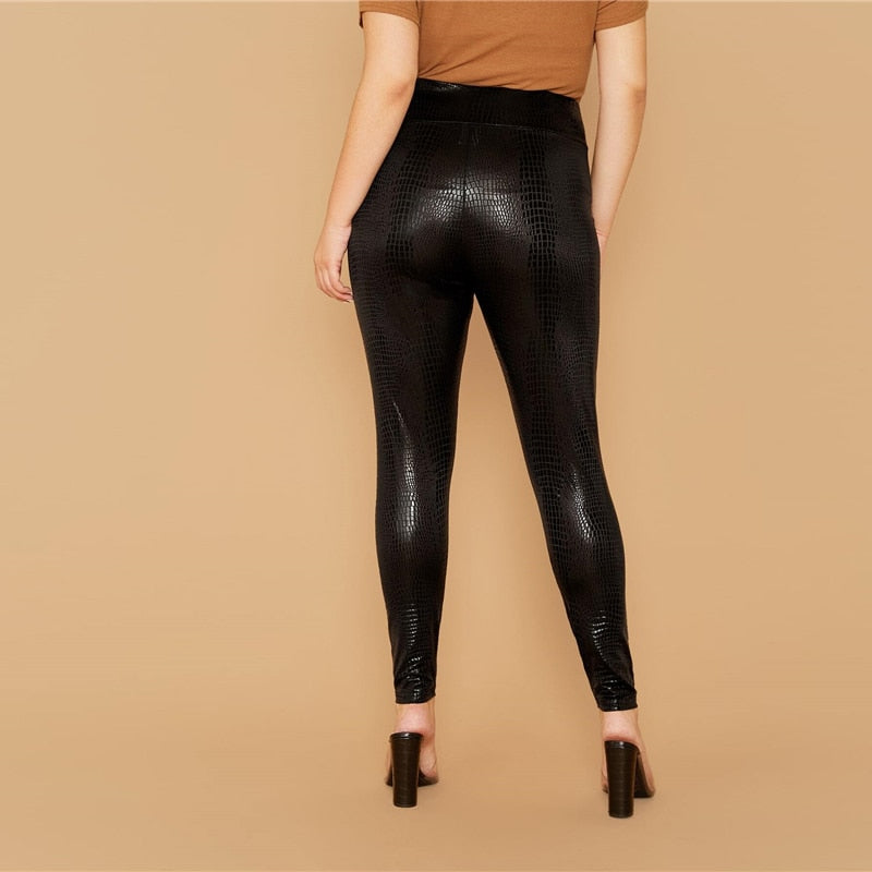 Wide Waistband Snake Skin Crop Leggings