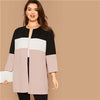 Plus Size Cut-and-sew Open Front Coat Women Autumn 3/4 Length Sleeve Casual Plus Colorblock Outwear Coats