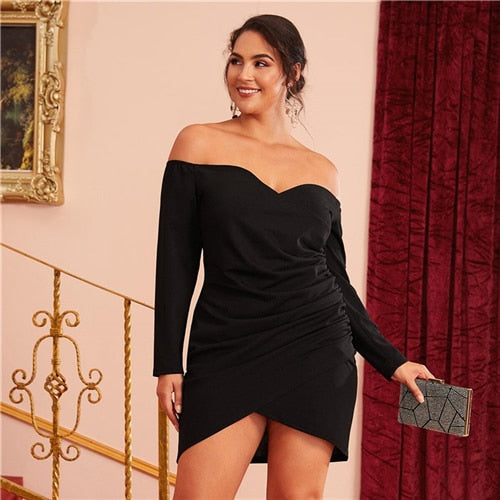 Plus Size Off-Shoulder Cross Wrap Dress