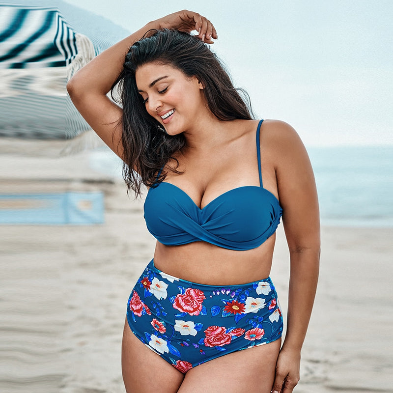 Plus Size Floral High-Waist Swimsuit