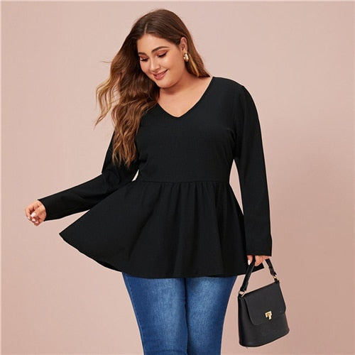 V-Neck Peplum Stretchy Top