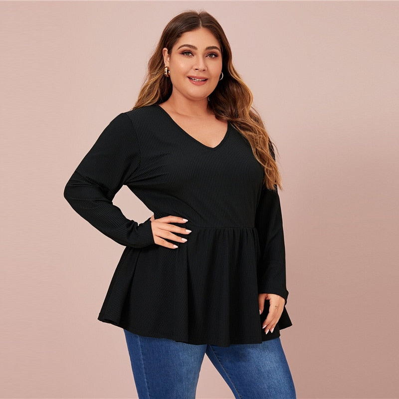 V-Neck Peplum Stretchy Top