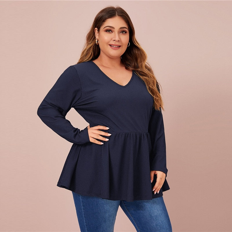 V-Neck Peplum Stretchy Top