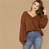 Plus Size Drop Shoulder Lantern Sleeve Top