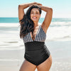 Plus Size Black-White Gingham Ruched Monokini