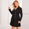 Plus Size Zipper Front Double Button Blazer Dress