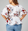 Floral Print Belted Surplice Peplum Top