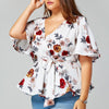 Plus Size Floral Print Belted Surplice Peplum Top