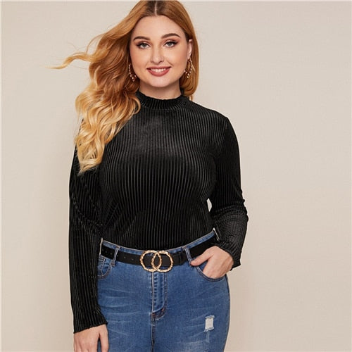 Lettuce Trim Rib-Knit Velvet Top