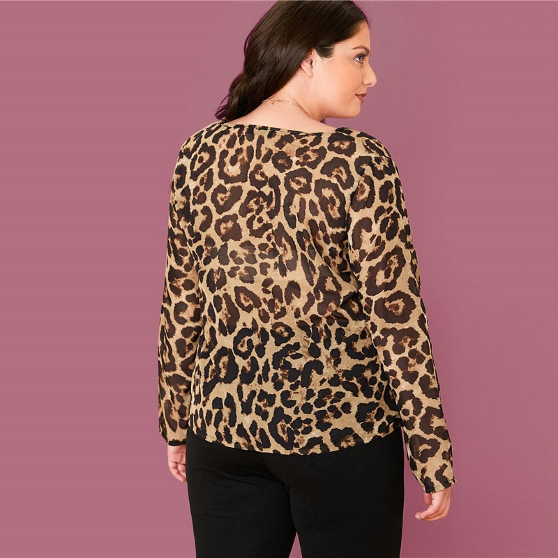 Leopard Print Semi Sheer Chiffon Top