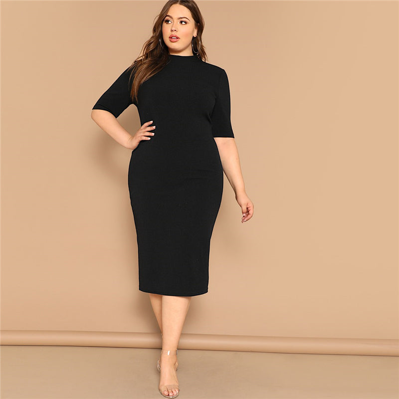 Plus Size Classy Mock-Neck Pencil Dress