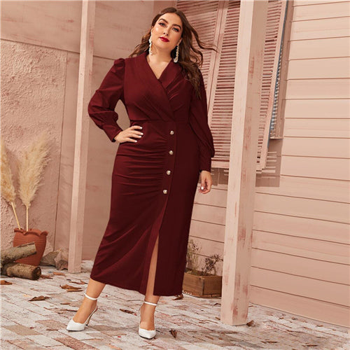 Burgundy Lantern Sleeve Maxi Dress