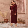 Plus Size Shawl Collar Lantern Sleeve Maxi Dress