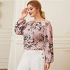 Pink Tie-Neck Lantern Sleeve Botanical Top