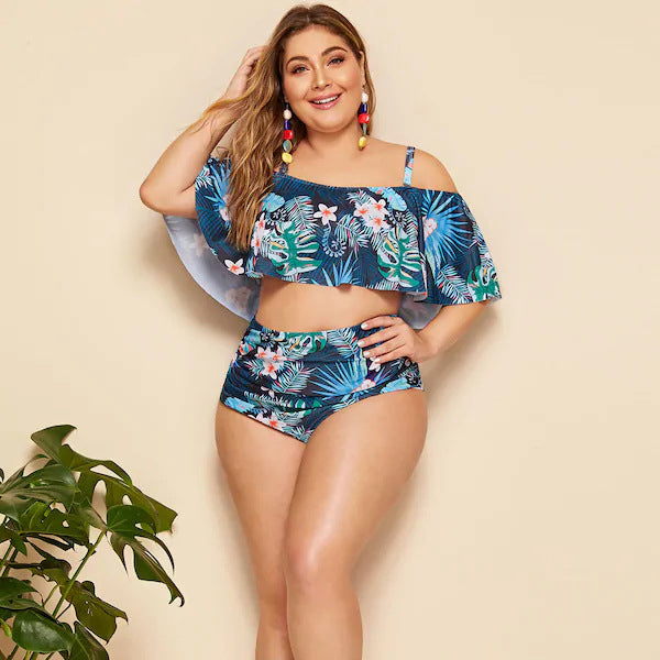 Floral Print High-Waist Ruffle Bikini Set