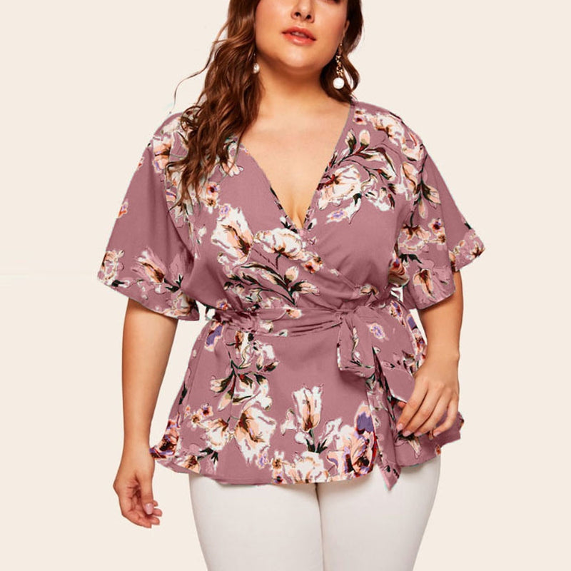 Haut Femme V-Neck Short-Sleeved Printed Top