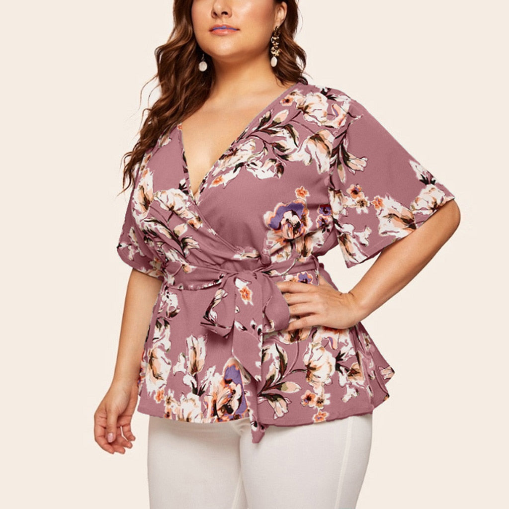 Haut Femme V-Neck Short-Sleeved Printed Top