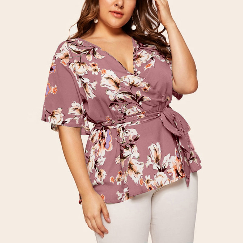 Haut Femme V-Neck Short-Sleeved Printed Top