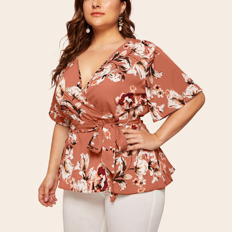 Haut Femme V-Neck Short-Sleeved Printed Top