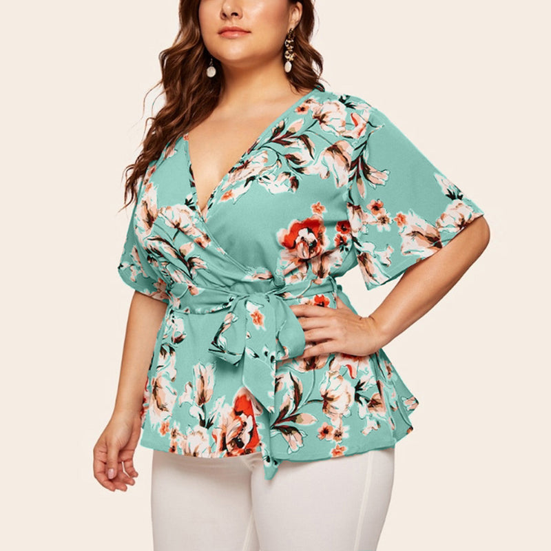 Haut Femme V-Neck Short-Sleeved Printed Top