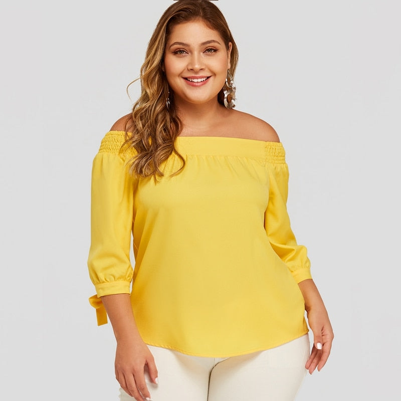 Plus Size Off-Shoulder Three Quarter Sleeve Blouse